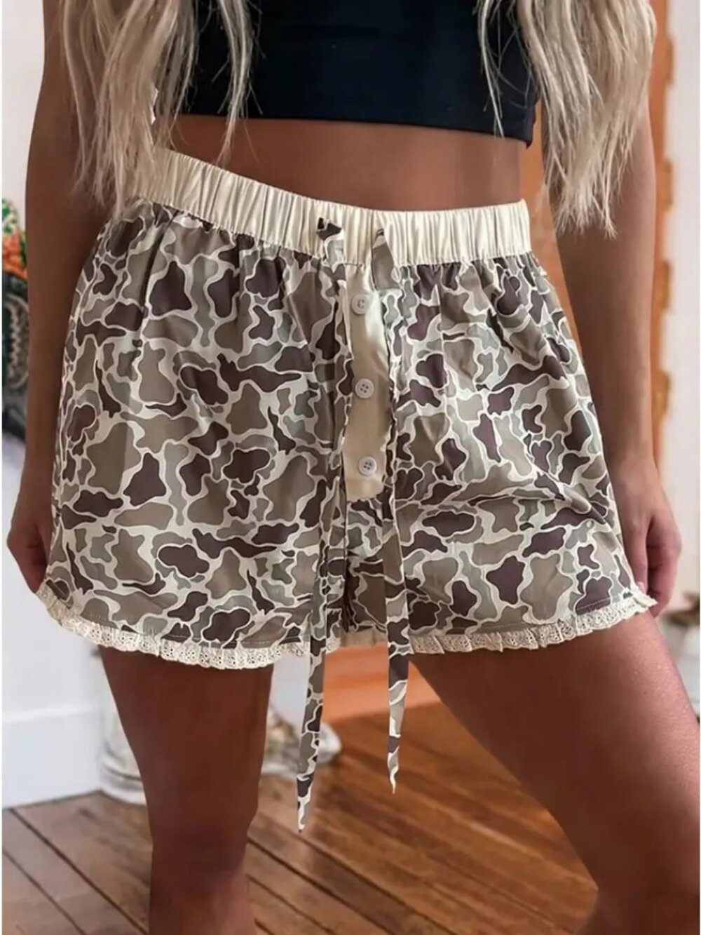 Western Camouflage Print Ruffle Boxer Shorts NEW